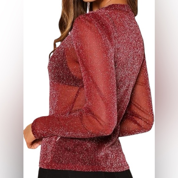 FLOERNS Sheer Mesh Shimmery long sleeve Blouse Top - Picture 1 of 2